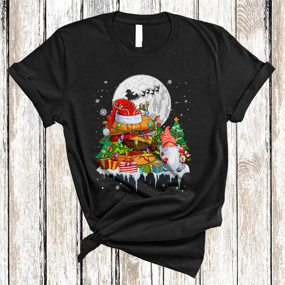 MacnyStore - Santa Reindeer Hamburger With Gnome, Colorful Cute X-mas Tree Hamburger, Matching Food Lover T-Shirt