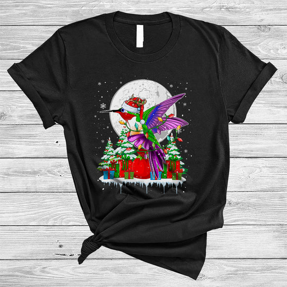 MacnyStore - Santa Reindeer Hummingbird With X-mas Lights, Cute Christmas Hummingbird Lover, Bird Group T-Shirt