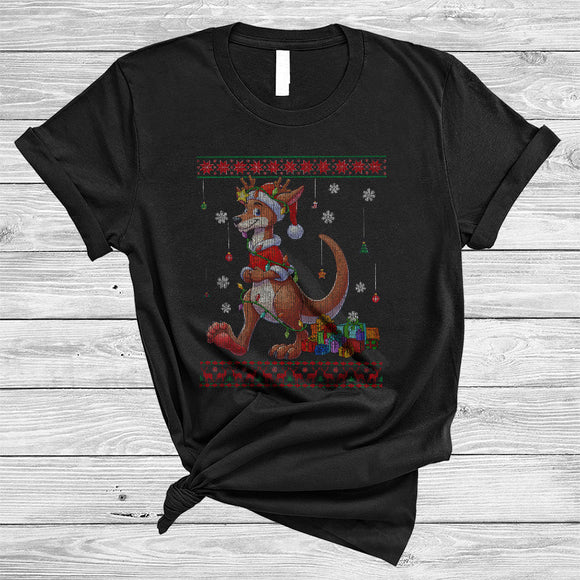 MacnyStore - Santa Reindeer Kangaroo, Joyful Christmas Lights Santa Kangaroo, Sweater Australian Animal T-Shirt