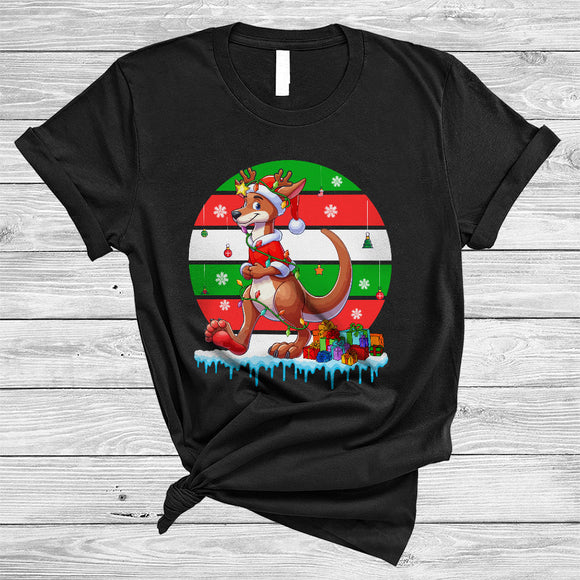 MacnyStore - Santa Reindeer Kangaroo, Joyful Retro Christmas Lights Santa Kangaroo, Australian Animal T-Shirt