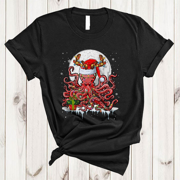 MacnyStore - Santa Reindeer Octopus Snow Around, Cool Joyful Christmas Moon, Matching X-mas Animal Lover T-Shirt
