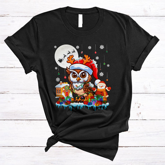 MacnyStore - Santa Reindeer Owl, Adorable X-mas Owl Lover, Matching Christmas Bird Animal X-mas T-Shirt