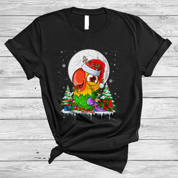 MacnyStore - Santa Reindeer Parrot With X-mas Lights, Cute Christmas Parrot Lover, Matching Bird Group T-Shirt