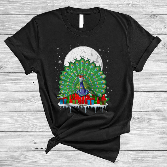 MacnyStore - Santa Reindeer Peacock With X-mas Lights, Cute Christmas Peacock Lover, Matching Bird Group T-Shirt