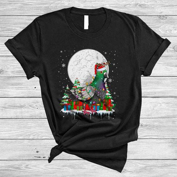 MacnyStore - Santa Reindeer Pigeon With X-mas Lights, Cute Christmas Pigeon Lover, Matching Bird Group T-Shirt