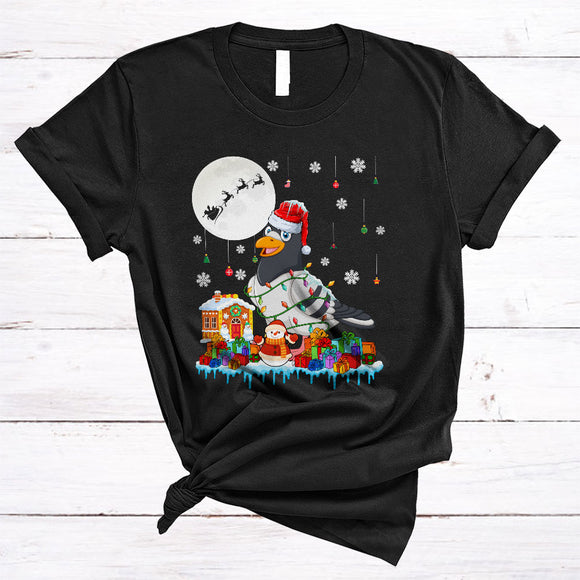 MacnyStore - Santa Reindeer Pigeon, Adorable X-mas Pigeon Lover, Matching Christmas Bird Animal T-Shirt