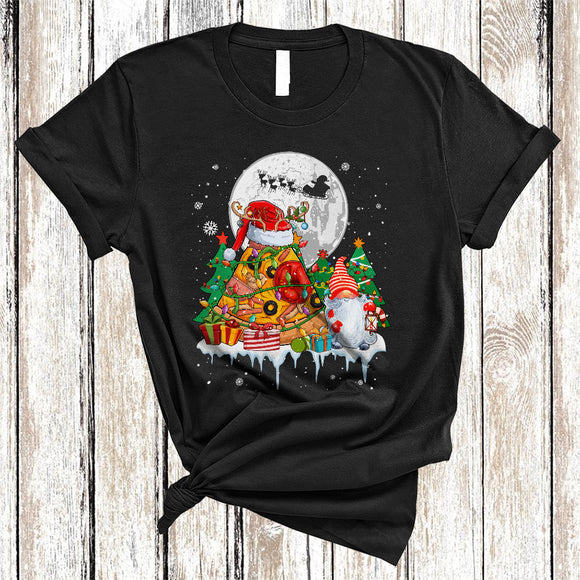 MacnyStore - Santa Reindeer Pizza With Gnome, Colorful Cute X-mas Tree Pizza, Matching Food Lover T-Shirt