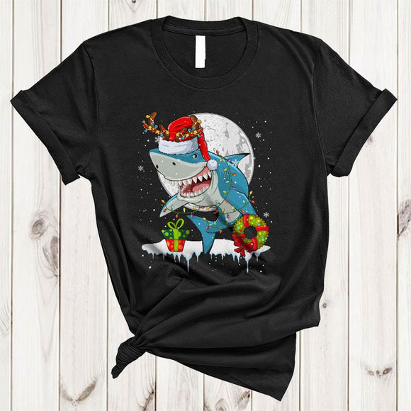 MacnyStore - Santa Reindeer Shark Snow Around, Cool Joyful Christmas Moon, Matching X-mas Animal Lover T-Shirt