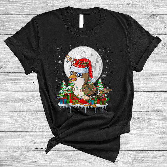 MacnyStore - Santa Reindeer Sparrow With X-mas Lights, Cute Christmas Sparrow Lover, Matching Bird Group T-Shirt