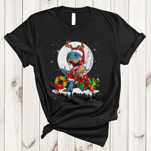 MacnyStore - Santa Reindeer T-Rex Snow Around, Cool Joyful Christmas Moon, Matching X-mas Animal Lover T-Shirt