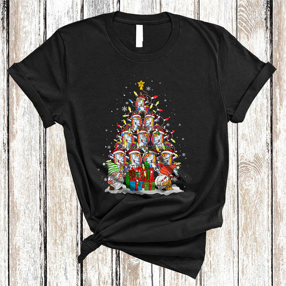 MacnyStore - Santa Reindeer Unicorn Christmas Tree, Colorful X-mas Lights Animal, Pajama Family Group T-Shirt