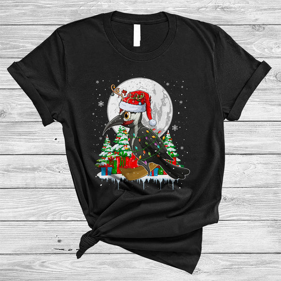 MacnyStore - Santa Reindeer Woodpecker With X-mas Lights, Cute Christmas Woodpecker Lover, Bird Group T-Shirt