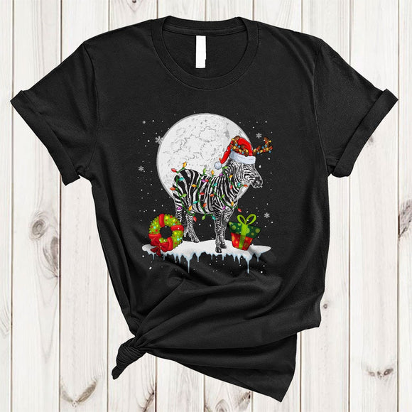 MacnyStore - Santa Reindeer Zebra Snow Around, Cool Joyful Christmas Moon, Matching X-mas Animal Lover T-Shirt