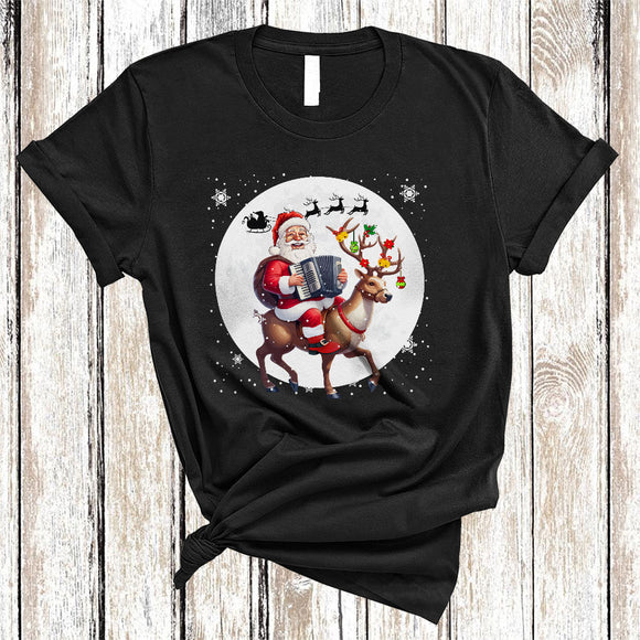 MacnyStore - Santa Riding Reindeer Playing Accordion, Joyful Funny Christmas Musical Instruments, X-mas Family T-Shirt