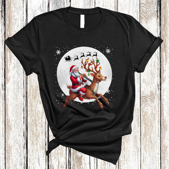 MacnyStore - Santa Riding Reindeer Playing Oboe, Joyful Funny Christmas Musical Instruments, X-mas Family T-Shirt