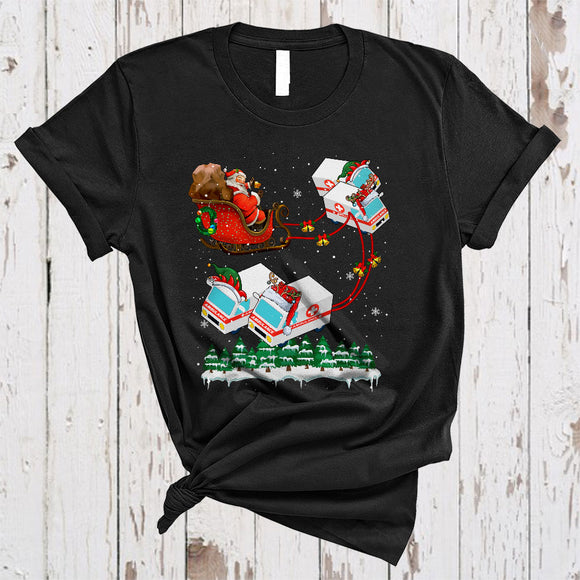 MacnyStore - Santa Riding Ambulance Reindeer Sleigh, Joyful Christmas Santa Ambulance Lover T-Shirt