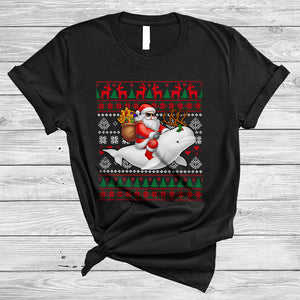 MacnyStore - Santa Riding Beluga, Awesome Christmas Sweater Reindeer Beluga, X-mas Family Group T-Shirt