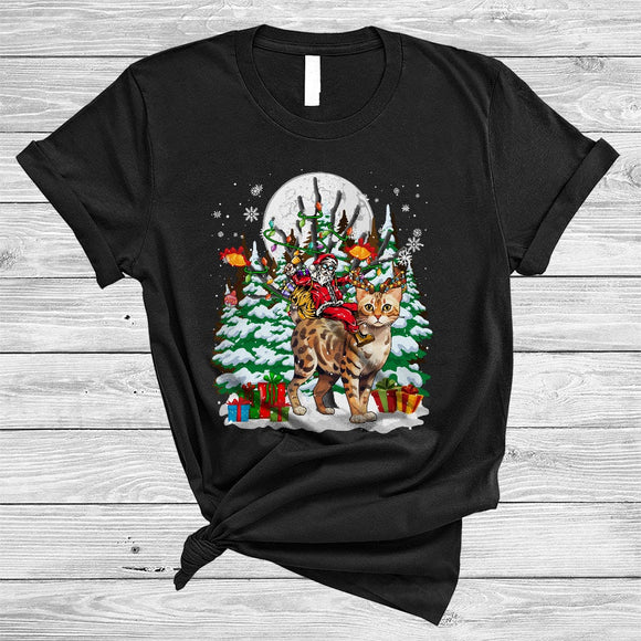 MacnyStore - Santa Riding Bengal Reindeer, Awesome Christmas Tree Kitten Lover, Snow Around X-mas T-Shirt