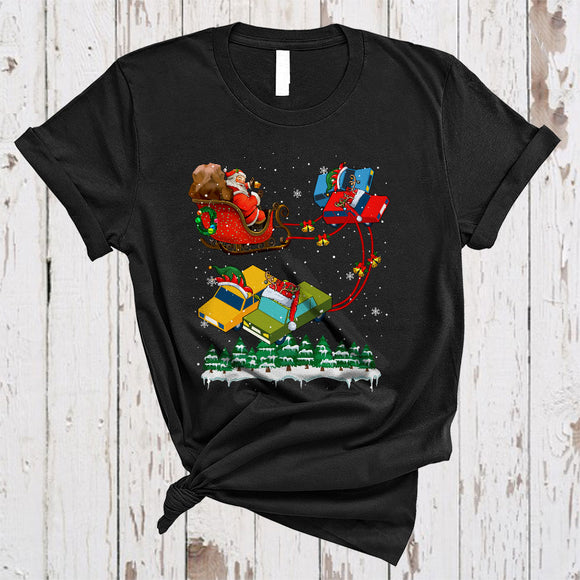 MacnyStore - Santa Riding Car Reindeer Sleigh, Joyful Christmas Santa Car, X-mas Tree Santa Snow Around T-Shirt