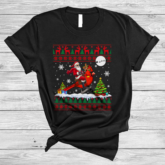 MacnyStore - Santa Riding Cardinal, Awesome Christmas Sweater Reindeer Cardinal Bird, X-mas Group T-Shirt