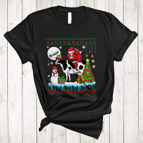 MacnyStore - Santa Riding Cow Reindeer, Awesome Christmas Snow Santa Reindeer Cow, Farm Animal Farmer T-Shirt