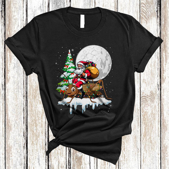 MacnyStore - Santa Riding Cricket Reindeer, Humorous Christmas Santa Cricket, X-mas Lights Animal Lover T-Shirt