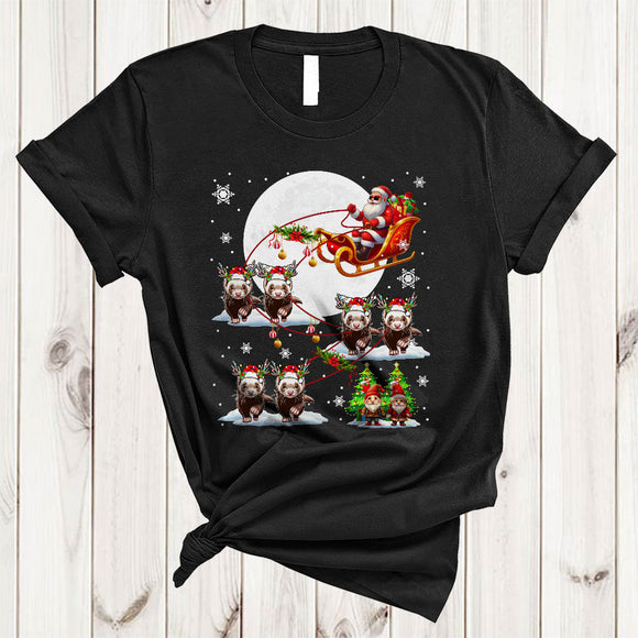 MacnyStore - Santa Riding Ferret Reindeer X-mas Sleigh, Joyful Christmas Wild Animal, X-mas Santa Sleigh T-Shirt