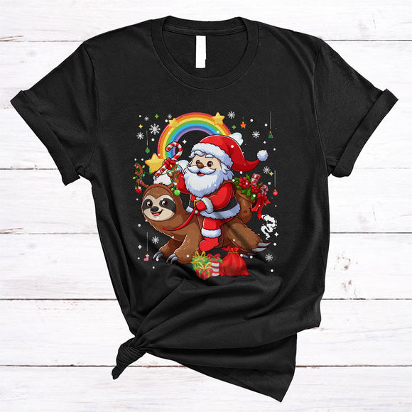 MacnyStore - Santa Riding Flamingo Sloth, Amazing Christmas Santa With Bag, Sloth Lover X-mas T-Shirt