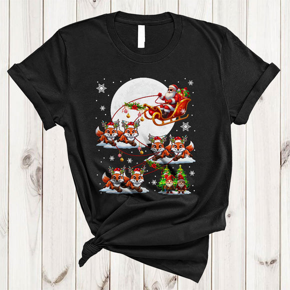 MacnyStore - Santa Riding Fox Reindeer X-mas Sleigh, Joyful Christmas Wild Animal, X-mas Santa Sleigh T-Shirt