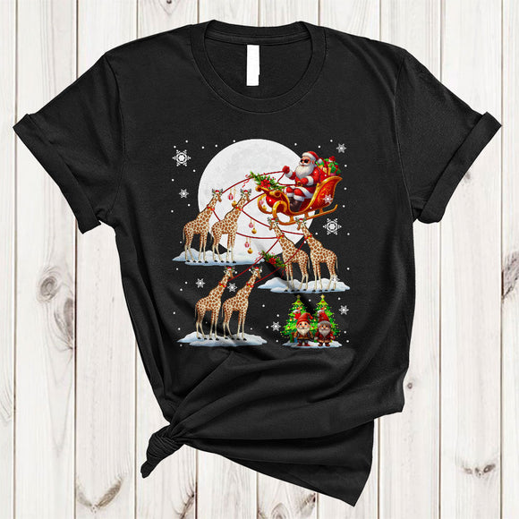 MacnyStore - Santa Riding Giraffe Reindeer X-mas Sleigh, Joyful Christmas Wild Animal, X-mas Santa Sleigh T-Shirt