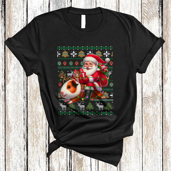 MacnyStore - Santa Riding Guinea Pig, Cheerful Funny Christmas Lights Santa, X-mas Sweater Animal Lover T-Shirt