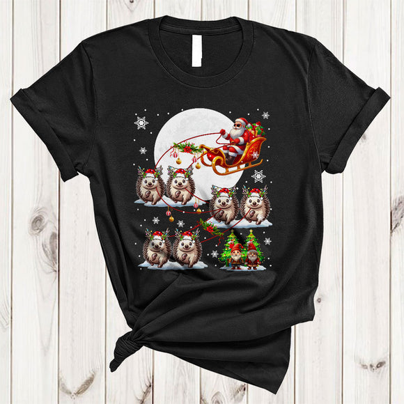 MacnyStore - Santa Riding Hedgehog Reindeer X-mas Sleigh, Joyful Christmas Wild Animal, X-mas Santa Sleigh T-Shirt