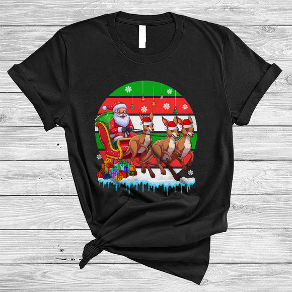 MacnyStore - Santa Riding Kangaroo Christmas Sleigh, Joyful Retro X-mas Santa Kangaroo, Australian Animal T-Shirt