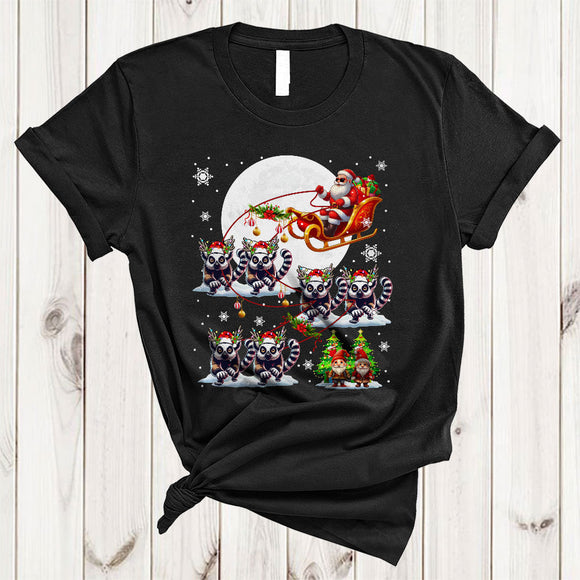MacnyStore - Santa Riding Lemur Reindeer X-mas Sleigh, Joyful Christmas Wild Animal, X-mas Santa Sleigh T-Shirt