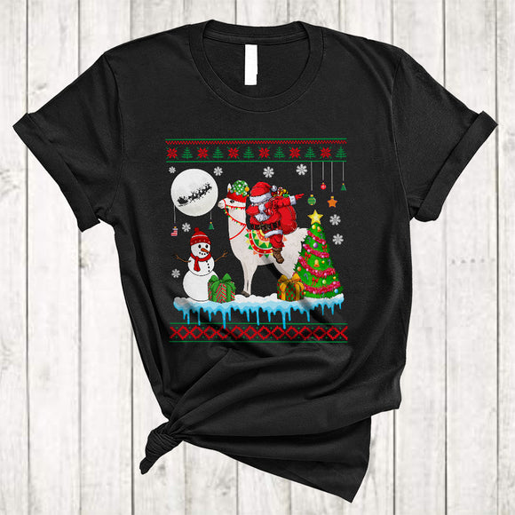 MacnyStore - Santa Riding Llama Reindeer, Awesome Christmas Snow Santa Reindeer Llama , Farm Animal Farmer T-Shirt