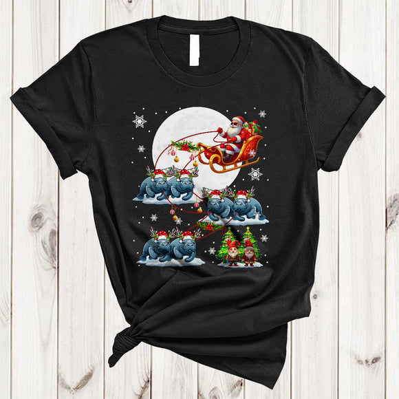 MacnyStore - Santa Riding Manatee Reindeer X-mas Sleigh, Joyful Christmas Wild Animal, X-mas Santa Sleigh T-Shirt