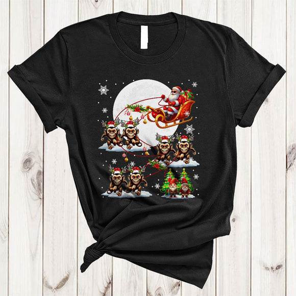 MacnyStore - Santa Riding Monkey Reindeer X-mas Sleigh, Joyful Christmas Wild Animal, X-mas Santa Sleigh T-Shirt