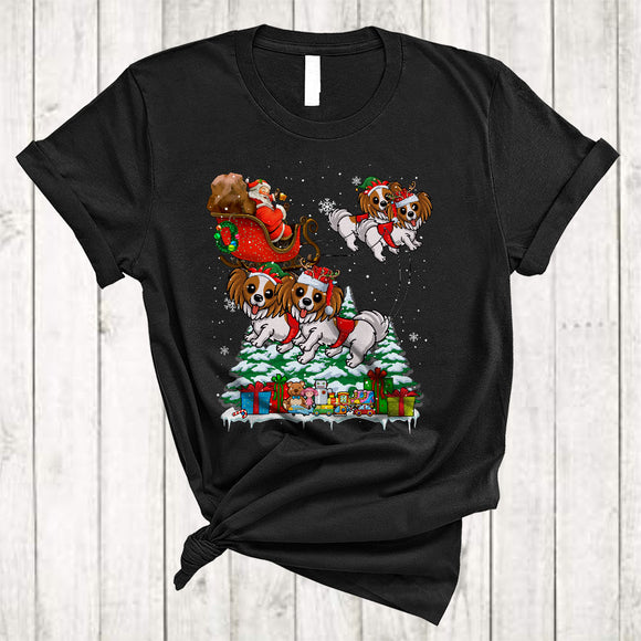 MacnyStore - Santa Riding Papillon Dog Reindeer Sleigh Cute Christmas Santa Xmas Adorable Papillon Dog Lover T-Shirt