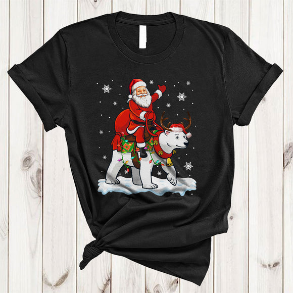 MacnyStore - Santa Riding Polar Bear As Reindeer, Lovely Christmas Polar Bear, Matching X-mas Animal Lover T-Shirt