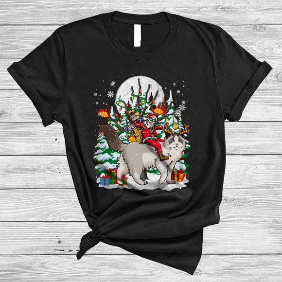 MacnyStore - Santa Riding Ragdoll Reindeer, Awesome Christmas Tree Kitten Lover, Snow Around X-mas T-Shirt