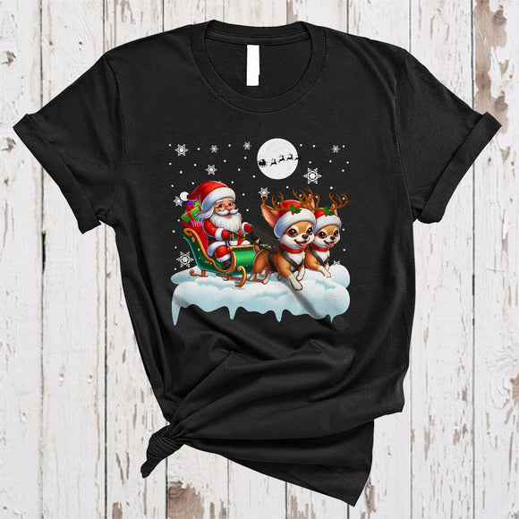 MacnyStore - Santa Riding Reindeer Chihuahua Sleigh, Awesome Christmas Santa Sleigh, X-mas Family T-Shirt