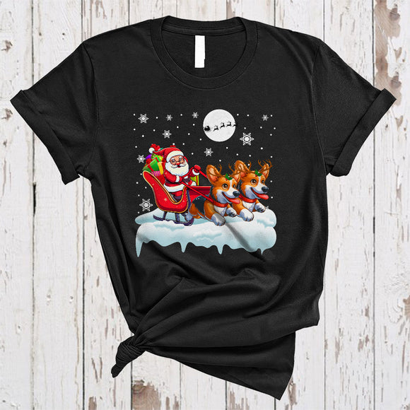MacnyStore - Santa Riding Reindeer Corgi Sleigh, Awesome Christmas Santa Sleigh, X-mas Family T-Shirt
