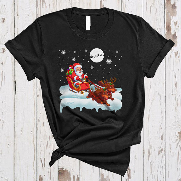 MacnyStore - Santa Riding Reindeer Dachshund Sleigh, Awesome Christmas Santa Sleigh, X-mas Family T-Shirt