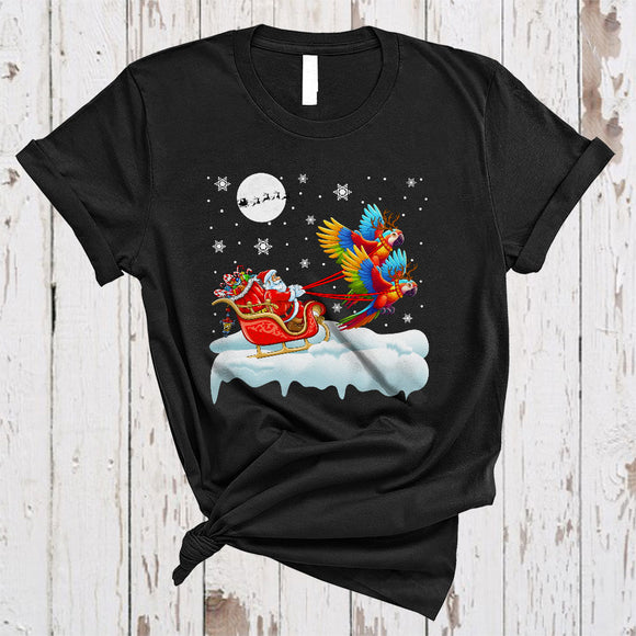 MacnyStore - Santa Riding Reindeer Parrot Sleigh, Awesome Christmas Santa Sleigh Bird, X-mas Family T-Shirt