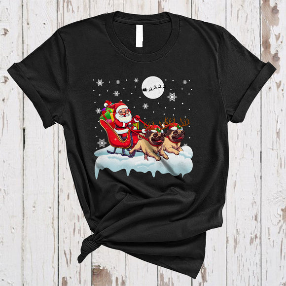 MacnyStore - Santa Riding Reindeer Pug Sleigh, Awesome Christmas Santa Sleigh, X-mas Family T-Shirt