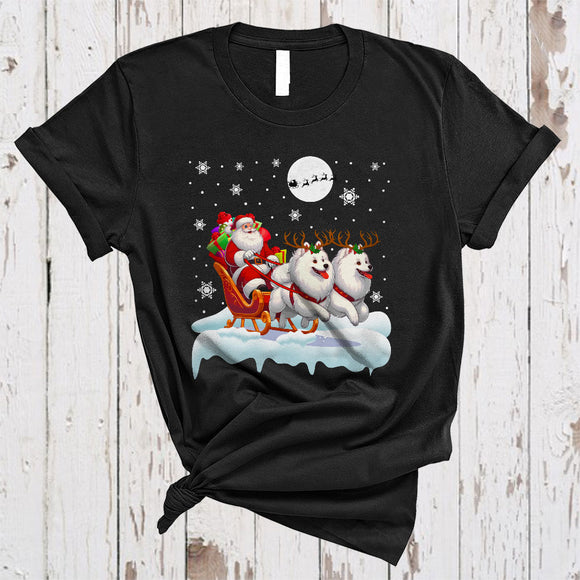 MacnyStore - Santa Riding Reindeer Samoyed Sleigh, Awesome Christmas Santa Sleigh, X-mas Family T-Shirt