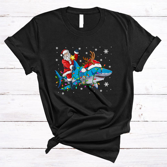 MacnyStore - Santa Riding Reindeer Shark, Awesome Christmas Lights Shark Lover, Matching X-mas Snow T-Shirt