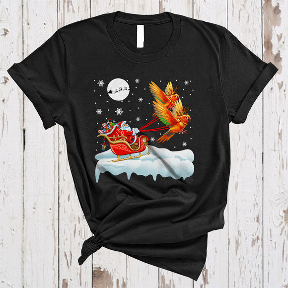 MacnyStore - Santa Riding Reindeer Sun Conure Sleigh, Awesome Christmas Santa Sleigh Bird, X-mas Family T-Shirt