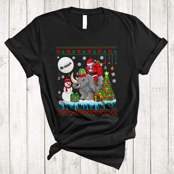 MacnyStore - Santa Riding Rhinoceros Reindeer, Awesome Christmas Snow Santa Reindeer Rhinoceros Animal T-Shirt