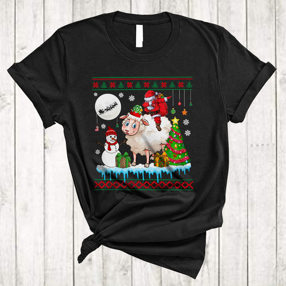 MacnyStore - Santa Riding Sheep Reindeer, Awesome Christmas Snow Santa Reindeer Sheep, Farm Animal Farmer T-Shirt